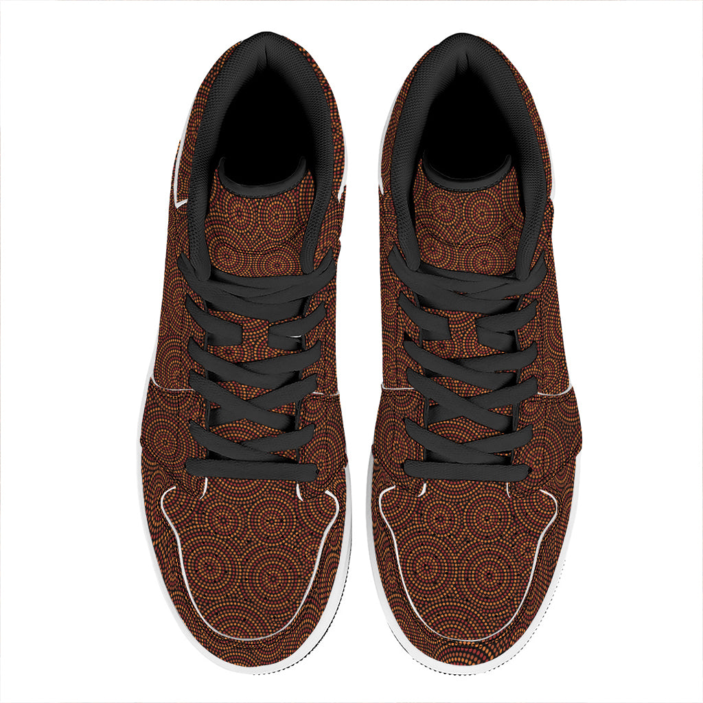 Brown Aboriginal Dot Pattern Print High Top Leather Sneakers