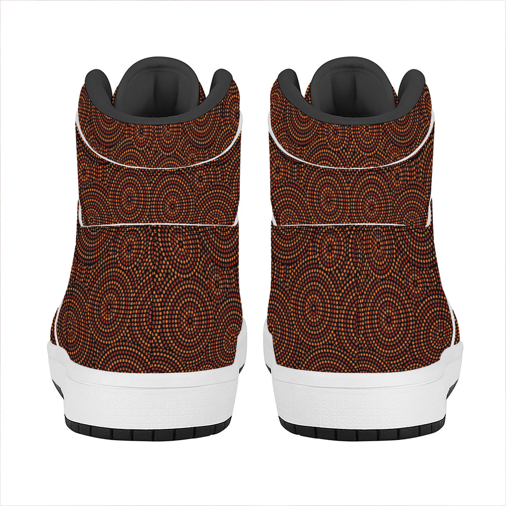 Brown Aboriginal Dot Pattern Print High Top Leather Sneakers