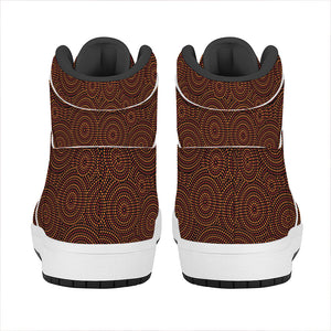 Brown Aboriginal Dot Pattern Print High Top Leather Sneakers