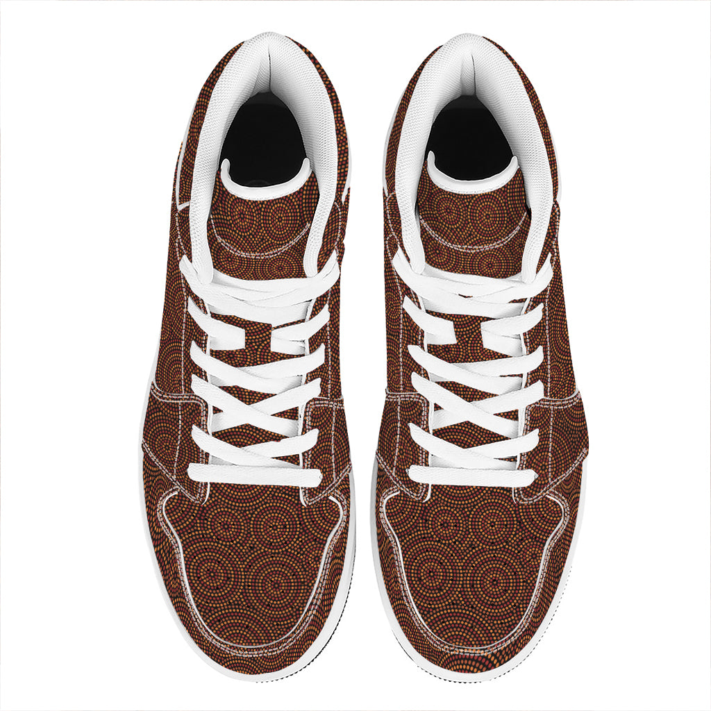 Brown Aboriginal Dot Pattern Print High Top Leather Sneakers