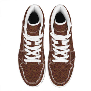 Brown Aboriginal Dot Pattern Print High Top Leather Sneakers