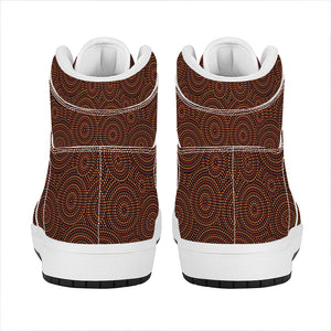 Brown Aboriginal Dot Pattern Print High Top Leather Sneakers