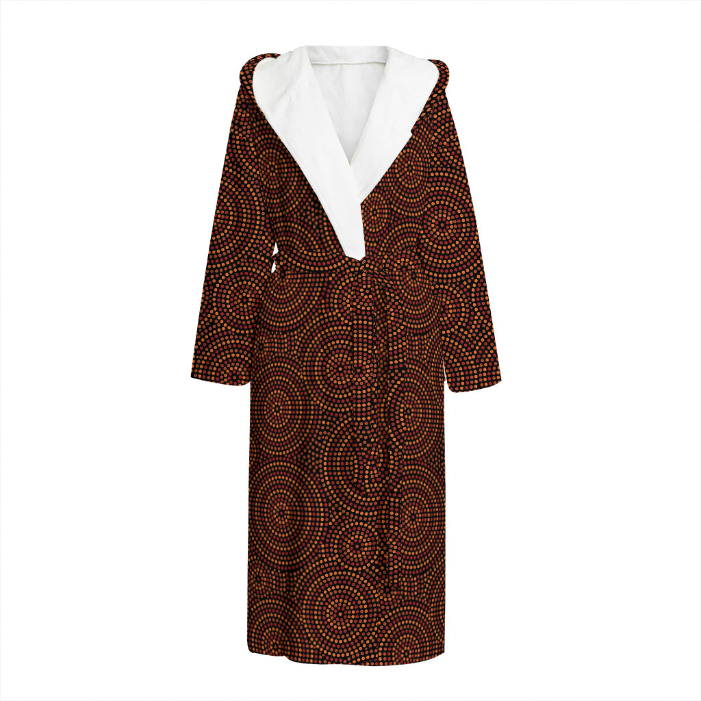 Brown Aboriginal Dot Pattern Print Hooded Bathrobe