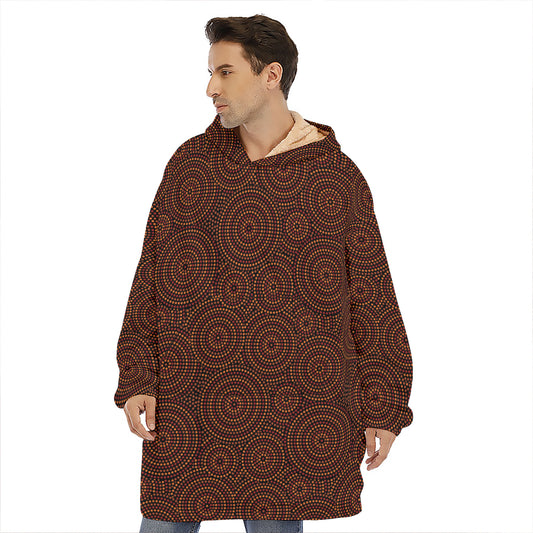Brown Aboriginal Dot Pattern Print Hoodie Blanket