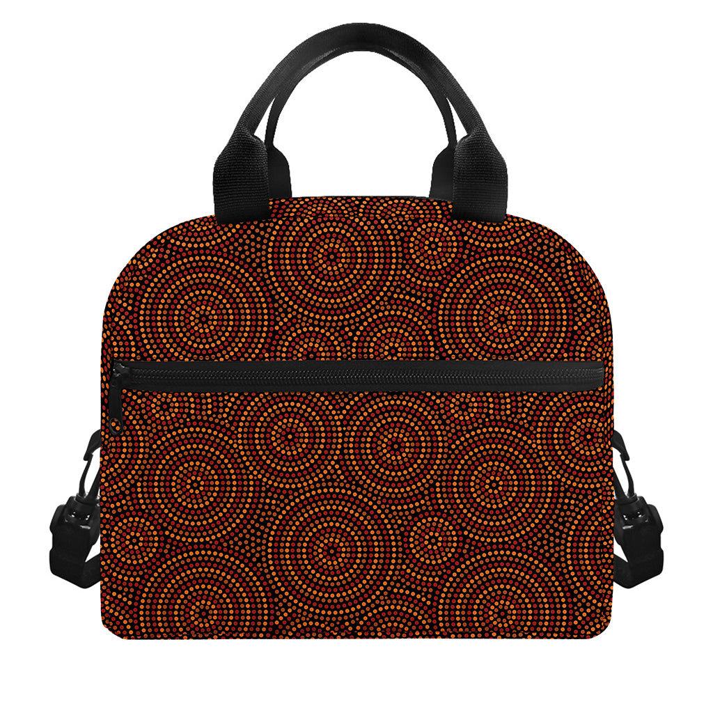 Brown Aboriginal Dot Pattern Print Insulated Lunch Bag