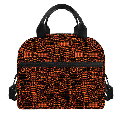 Brown Aboriginal Dot Pattern Print Insulated Lunch Bag