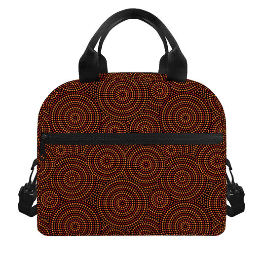 Brown Aboriginal Dot Pattern Print Insulated Lunch Bag