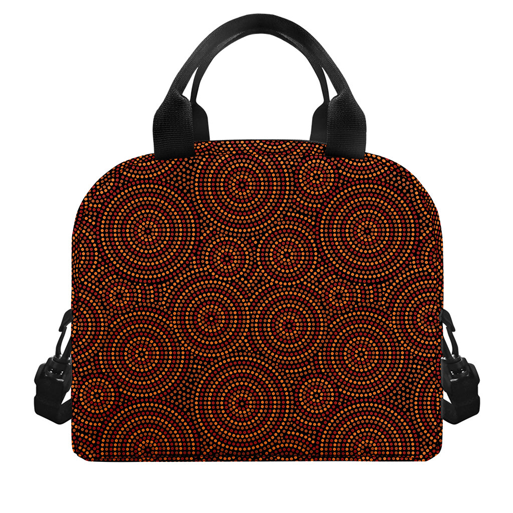 Brown Aboriginal Dot Pattern Print Insulated Lunch Bag