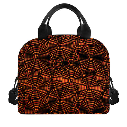 Brown Aboriginal Dot Pattern Print Insulated Lunch Bag