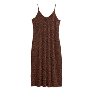 Brown Aboriginal Dot Pattern Print Jersey Midi Cami Dress