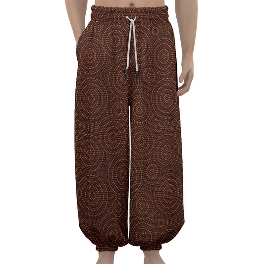 Brown Aboriginal Dot Pattern Print Lantern Pants