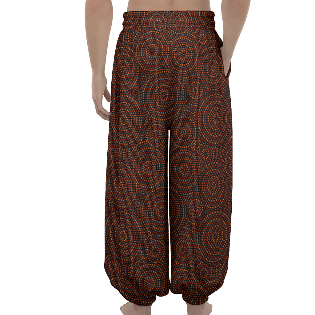 Brown Aboriginal Dot Pattern Print Lantern Pants