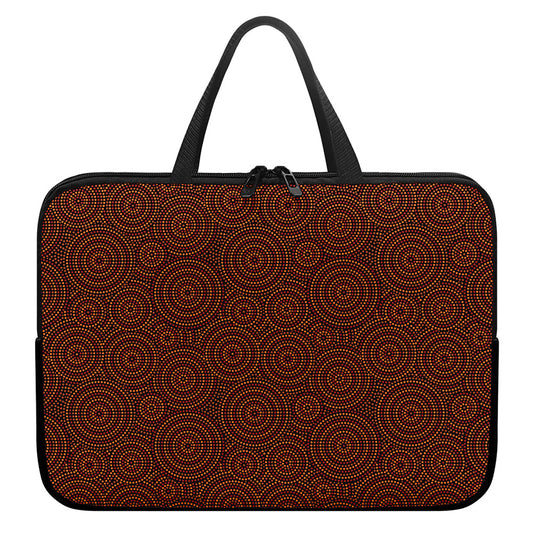 Brown Aboriginal Dot Pattern Print Laptop Sleeve With Handle