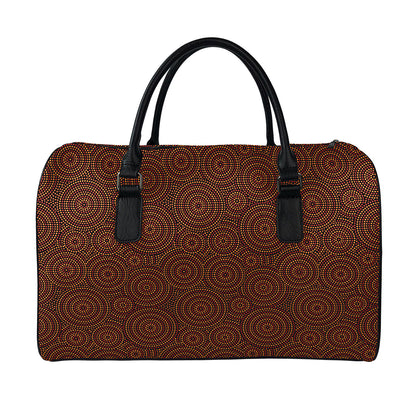 Brown Aboriginal Dot Pattern Print Leather Duffle Bag