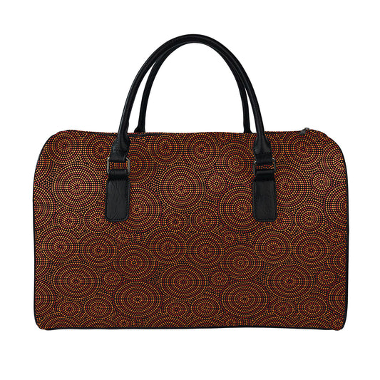 Brown Aboriginal Dot Pattern Print Leather Duffle Bag