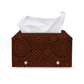 Brown Aboriginal Dot Pattern Print Leather Tissue Box Cover