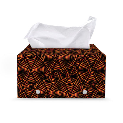 Brown Aboriginal Dot Pattern Print Leather Tissue Box Cover