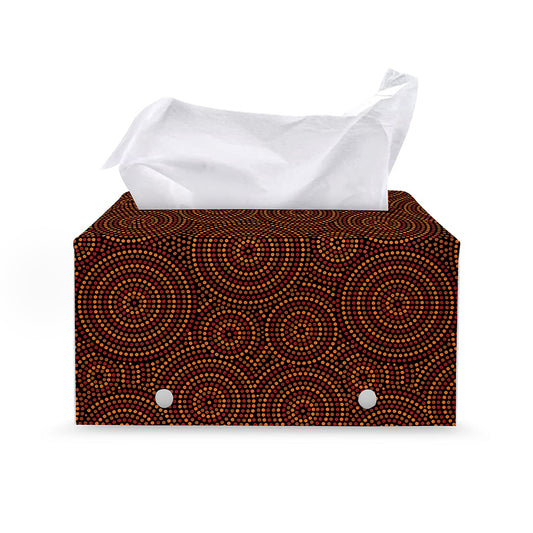 Brown Aboriginal Dot Pattern Print Leather Tissue Box Cover