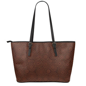 Brown Aboriginal Dot Pattern Print Leather Tote Bag