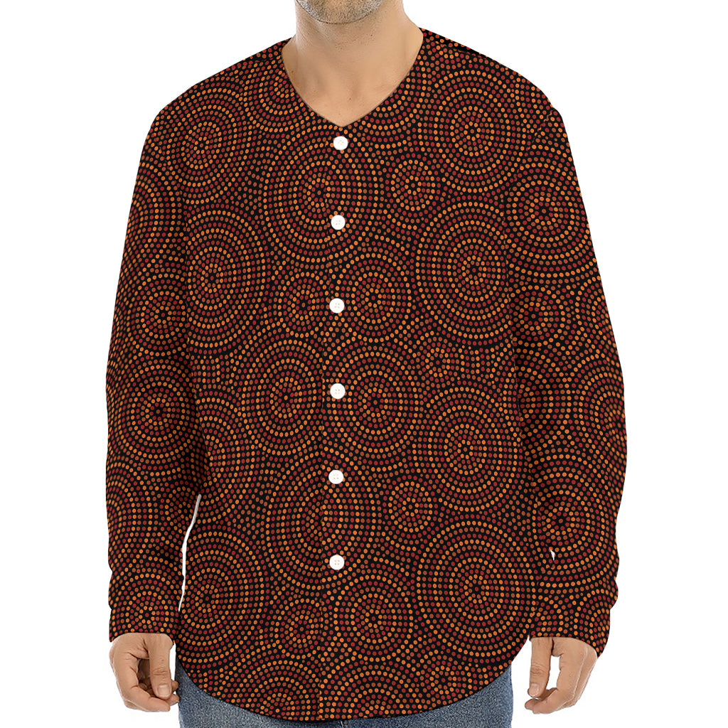 Brown Aboriginal Dot Pattern Print Long Sleeve Baseball Jersey