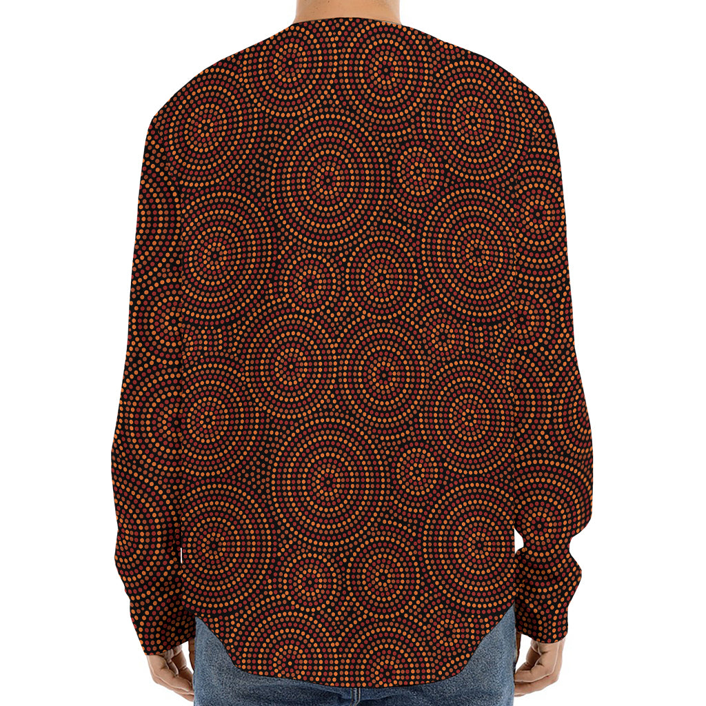 Brown Aboriginal Dot Pattern Print Long Sleeve Baseball Jersey