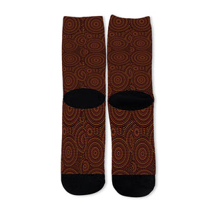 Brown Aboriginal Dot Pattern Print Long Socks