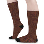 Brown Aboriginal Dot Pattern Print Long Socks