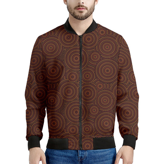 Brown Aboriginal Dot Pattern Print Men's Bomber Jacket