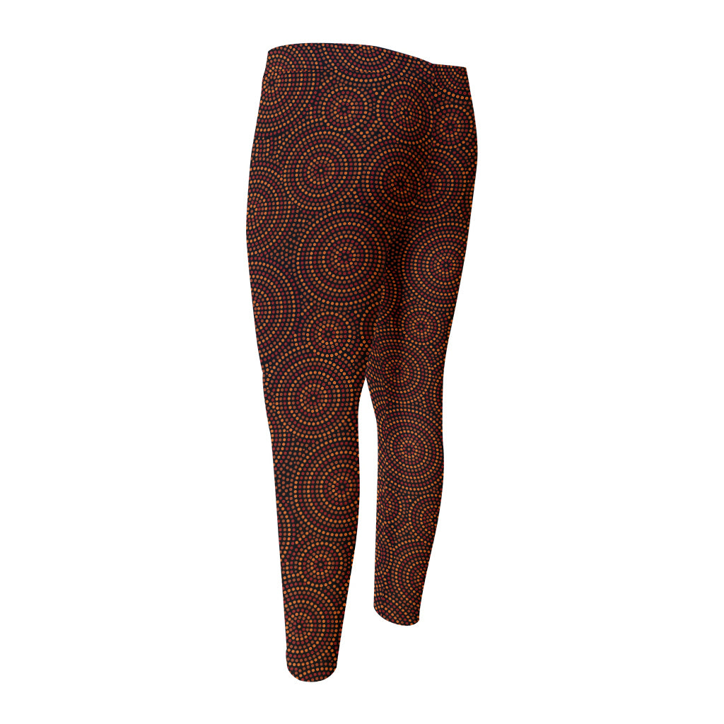 Brown Aboriginal Dot Pattern Print Men's Compression Pants