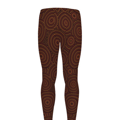Brown Aboriginal Dot Pattern Print Men's leggings