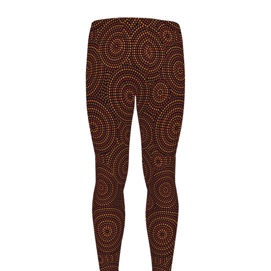 Brown Aboriginal Dot Pattern Print Men's leggings