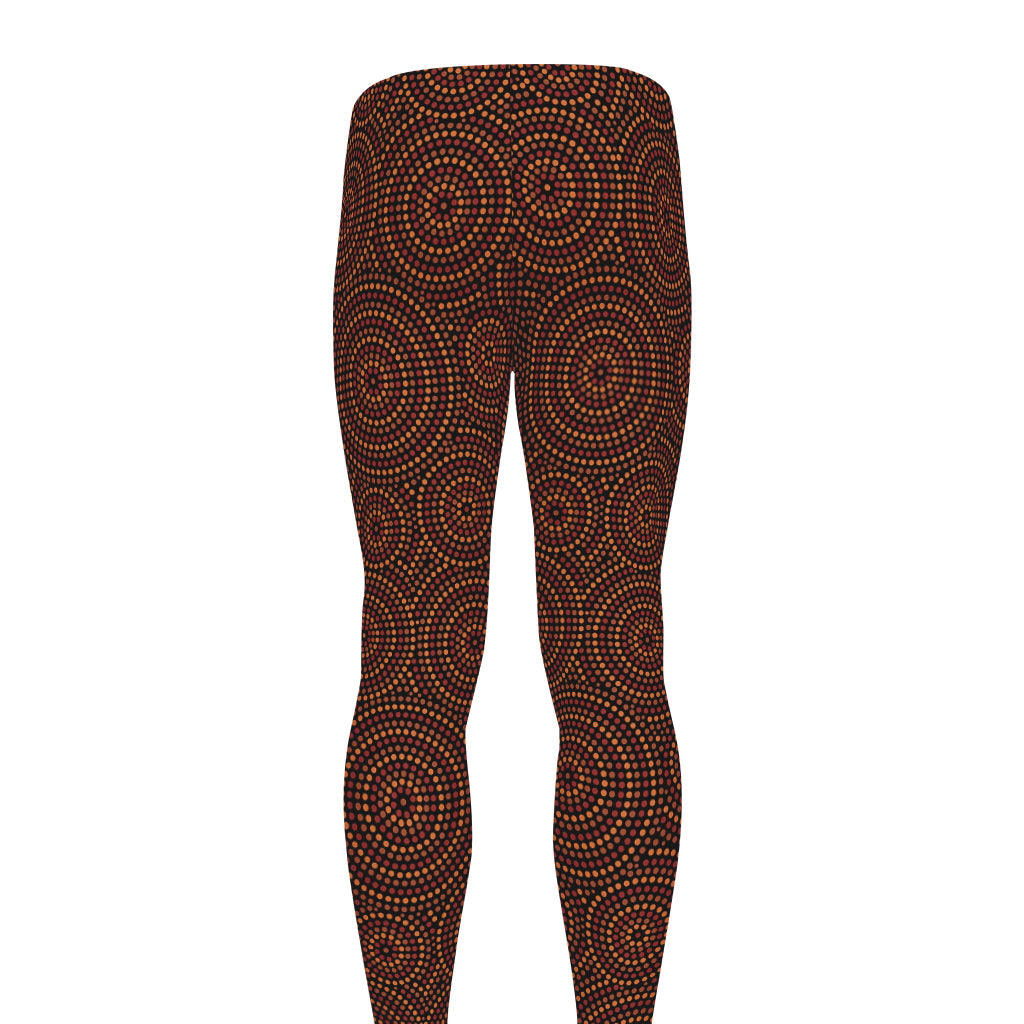 Brown Aboriginal Dot Pattern Print Men's leggings