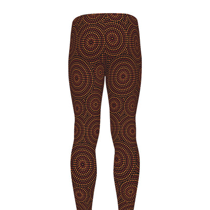 Brown Aboriginal Dot Pattern Print Men's leggings