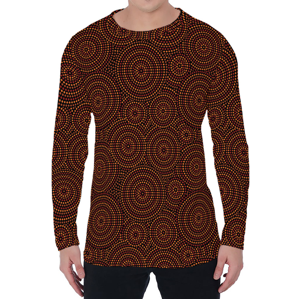 Brown Aboriginal Dot Pattern Print Men's Long Sleeve T-Shirt