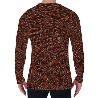Brown Aboriginal Dot Pattern Print Men's Long Sleeve T-Shirt