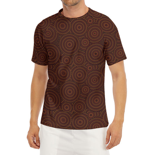 Brown Aboriginal Dot Pattern Print Men's Short Sleeve Rash Guard