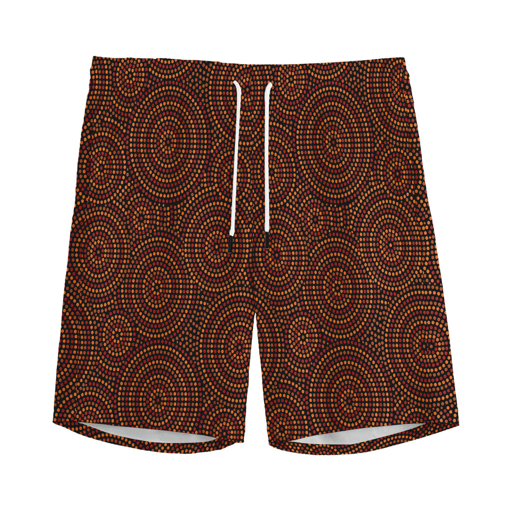 Brown Aboriginal Dot Pattern Print Men's Sports Shorts