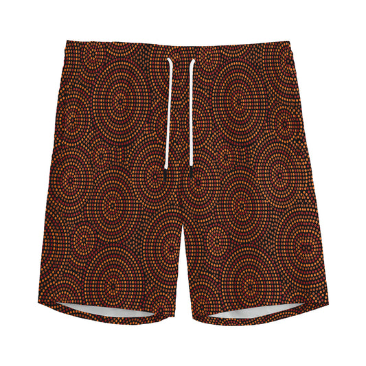 Brown Aboriginal Dot Pattern Print Men's Sports Shorts