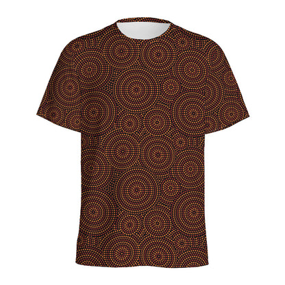 Brown Aboriginal Dot Pattern Print Men's Sports T-Shirt
