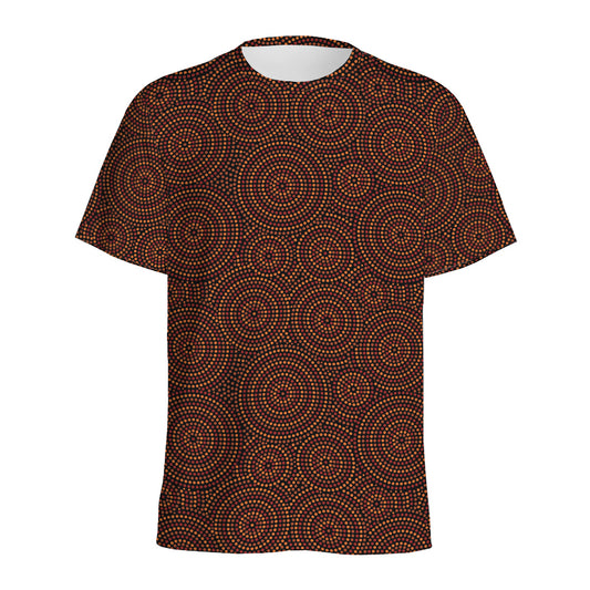 Brown Aboriginal Dot Pattern Print Men's Sports T-Shirt