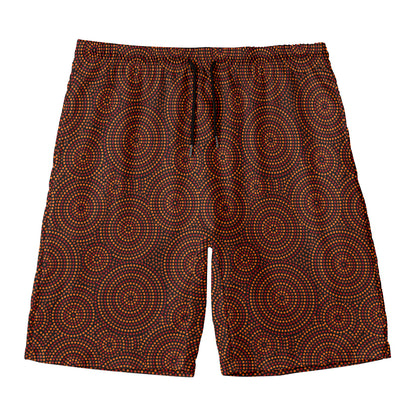 Brown Aboriginal Dot Pattern Print Men's Swim Trunks