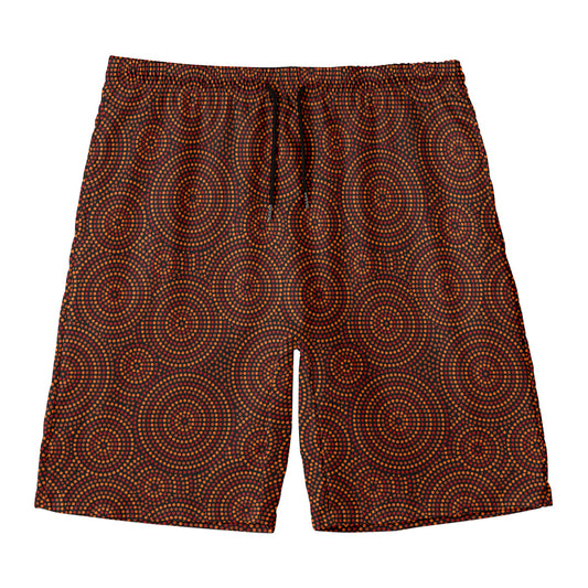 Brown Aboriginal Dot Pattern Print Men's Swim Trunks