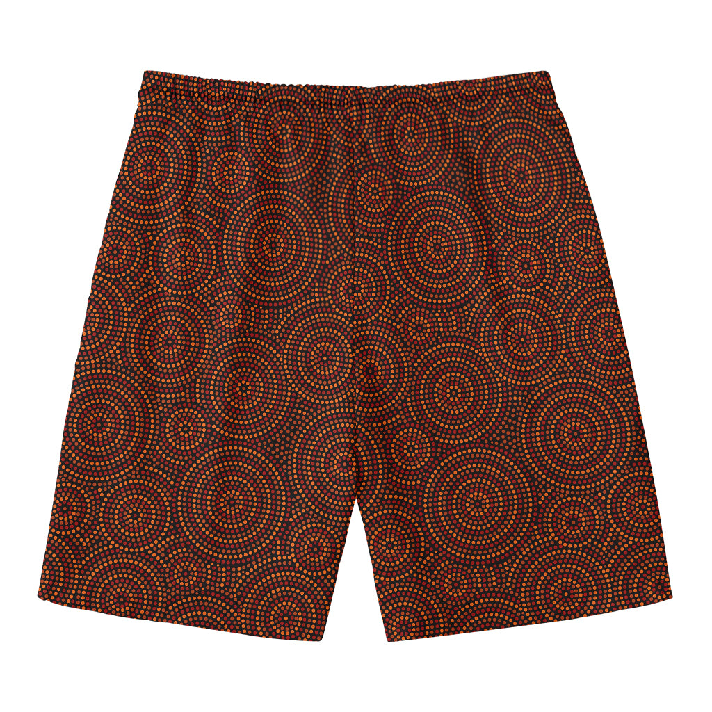 Brown Aboriginal Dot Pattern Print Men's Swim Trunks