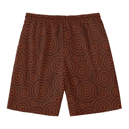 Brown Aboriginal Dot Pattern Print Men's Swim Trunks