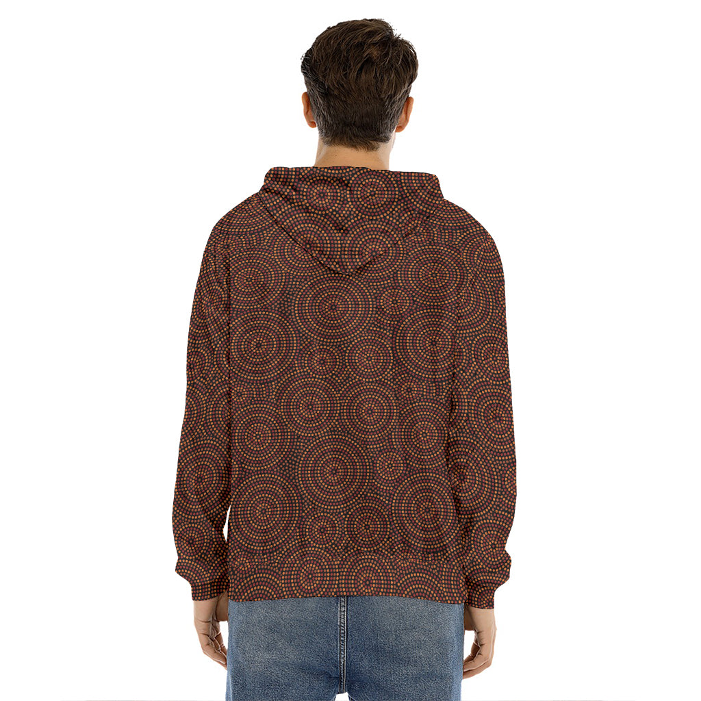 Brown Aboriginal Dot Pattern Print Men's Velvet Pullover Hoodie