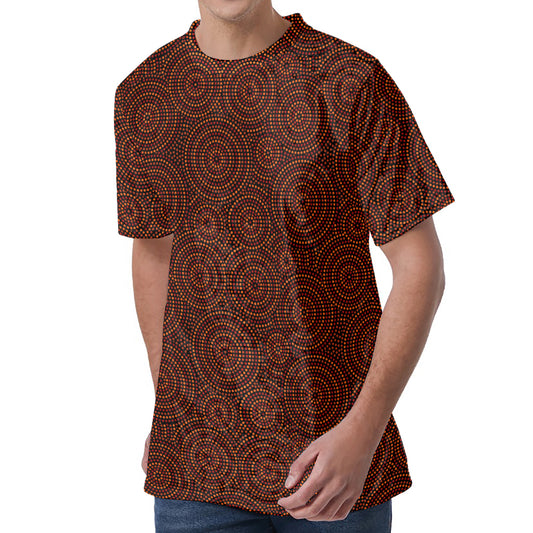 Brown Aboriginal Dot Pattern Print Men's Velvet T-Shirt