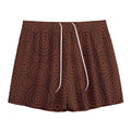 Brown Aboriginal Dot Pattern Print Mesh Shorts