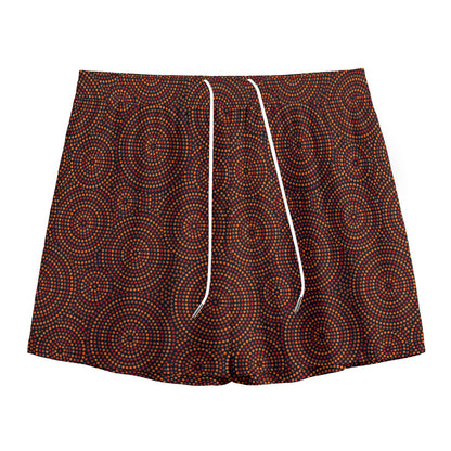 Brown Aboriginal Dot Pattern Print Mesh Shorts