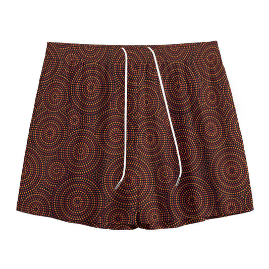 Brown Aboriginal Dot Pattern Print Mesh Shorts