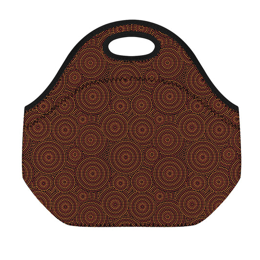 Brown Aboriginal Dot Pattern Print Neoprene Lunch Bag
